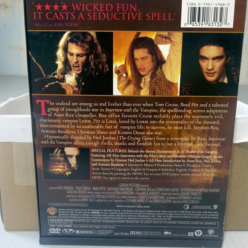 Interview with‎ the Vampire DVD 2000 Widescreen Tom Cruise Brad Pitt Snap Case - Picture 3 of 3